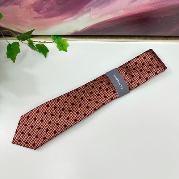 Michael Kors Mens Orange & Red Geometric Pattern Tie - Picture 8 of 9